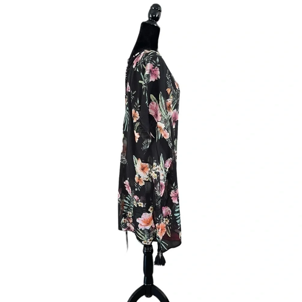 Kona Sol Black Tropical Sheer Swim Cover Up